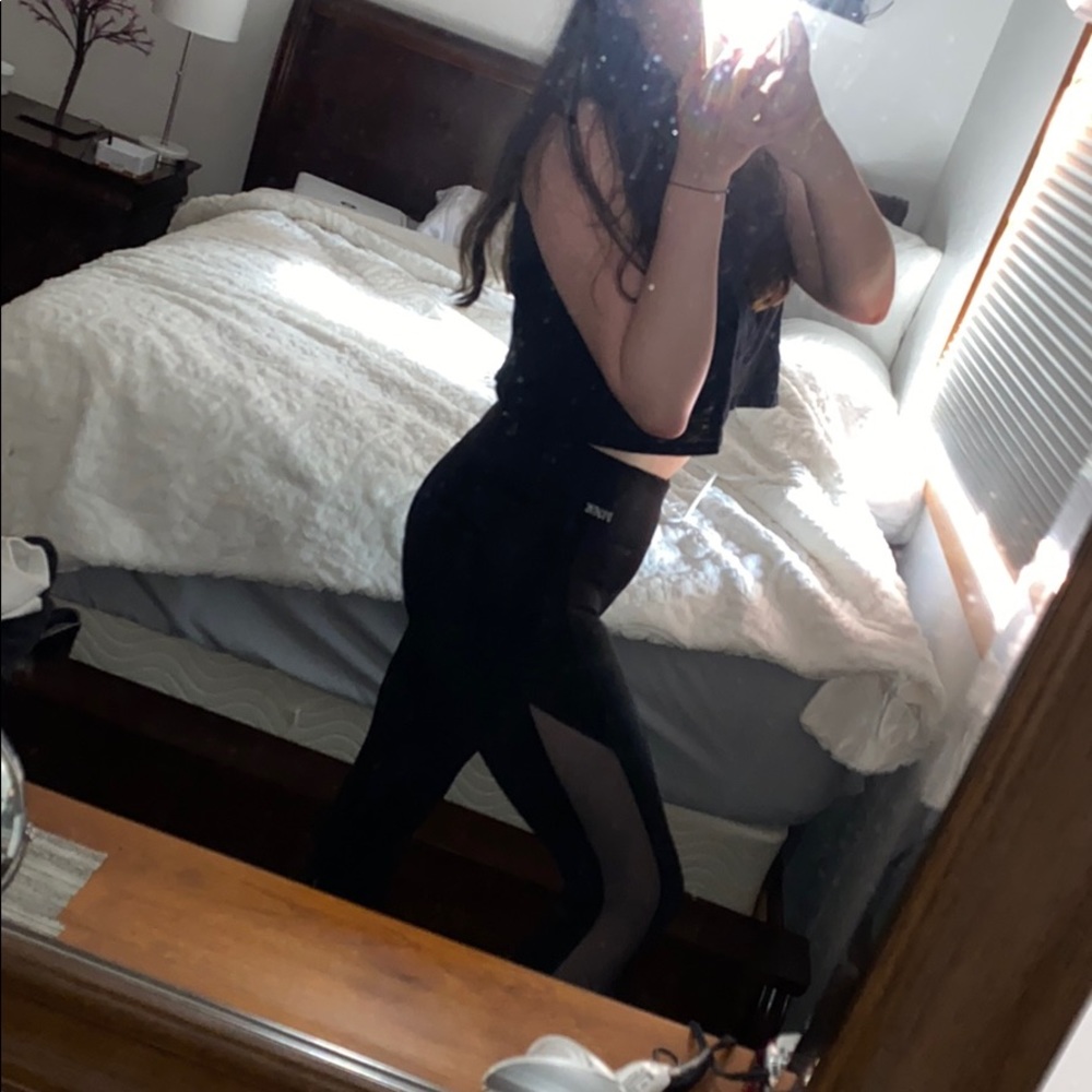 Victoria’s Secret black leggings with mesh detail